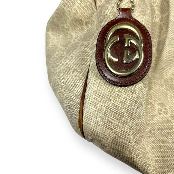 GUCCI GG Canvas Beige Monogream Diamante Sukey Boston Shoulder Tote Bag - Picture 13 of 13